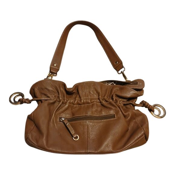 Celsius Brown Leather Small Shoulder Purse Leopard Print Lining - Picture 1 of 9